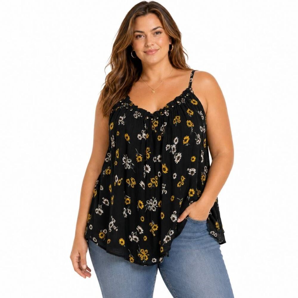 Maurices XL Black Floral Cold Shoulder Cami Tank Top